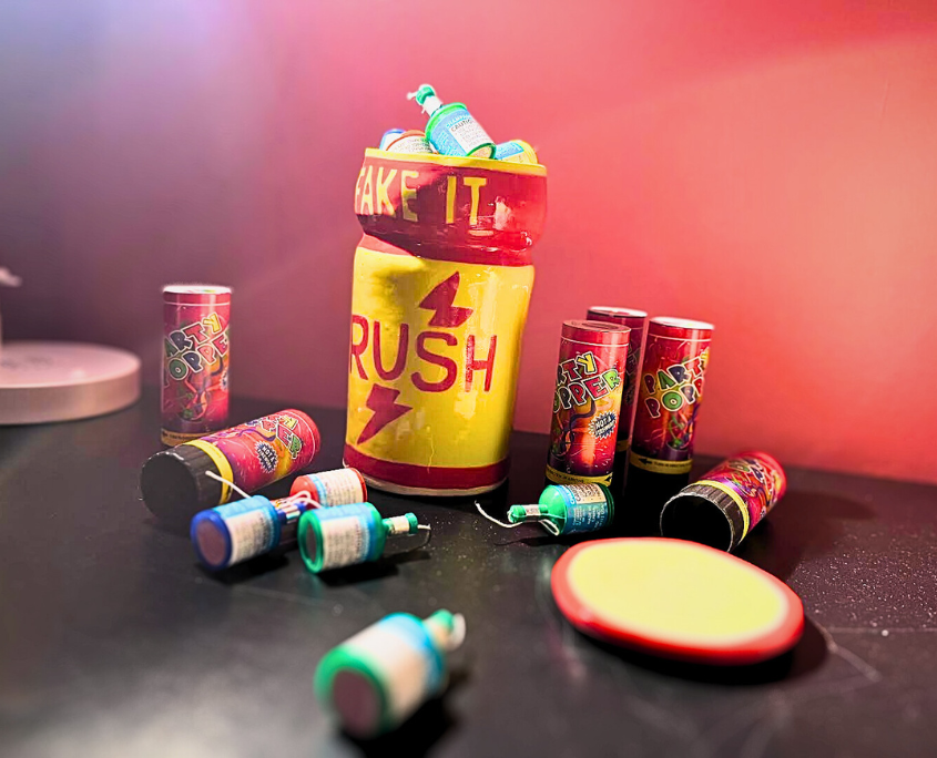 Rush poppers bottle - commonly used inhalant discussed in the context of LGBTQ+ sexual health and harm reduction