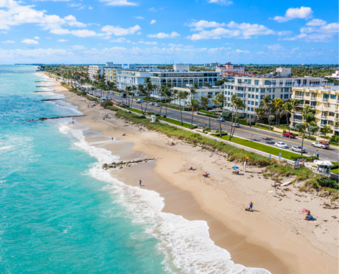 Aerial view of Palm Beach, Florida's coastline, where drug rehabilitation centers offer recovery in a serene setting.