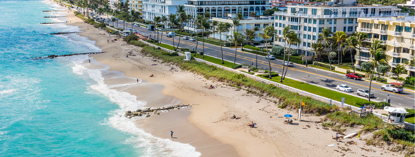 Aerial view of Palm Beach, Florida's coastline, where drug rehabilitation centers offer recovery in a serene setting.