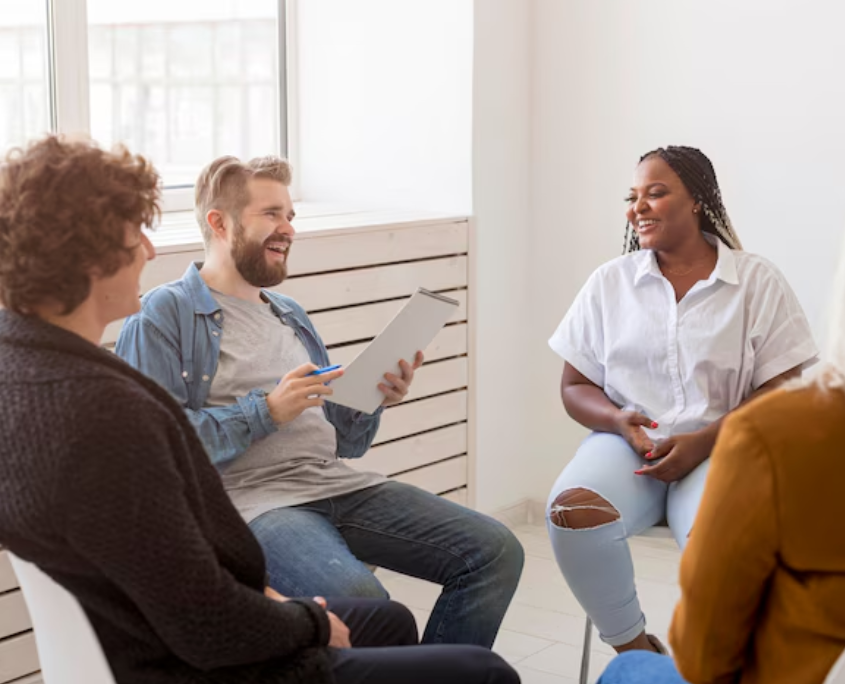 A group of lgbtq individuals in a group therapy.